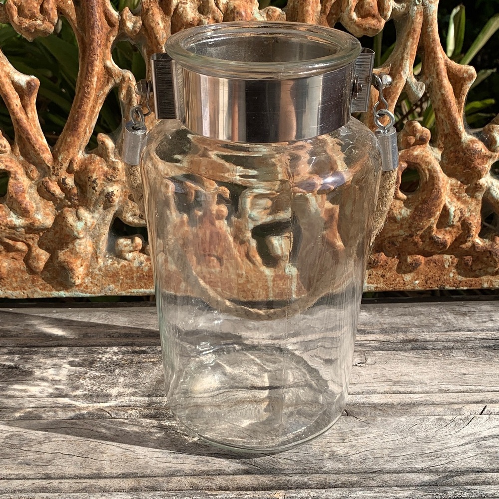 Glass Lantern Vase with Rope Handle - Clear Glass - Picture 4 of 11